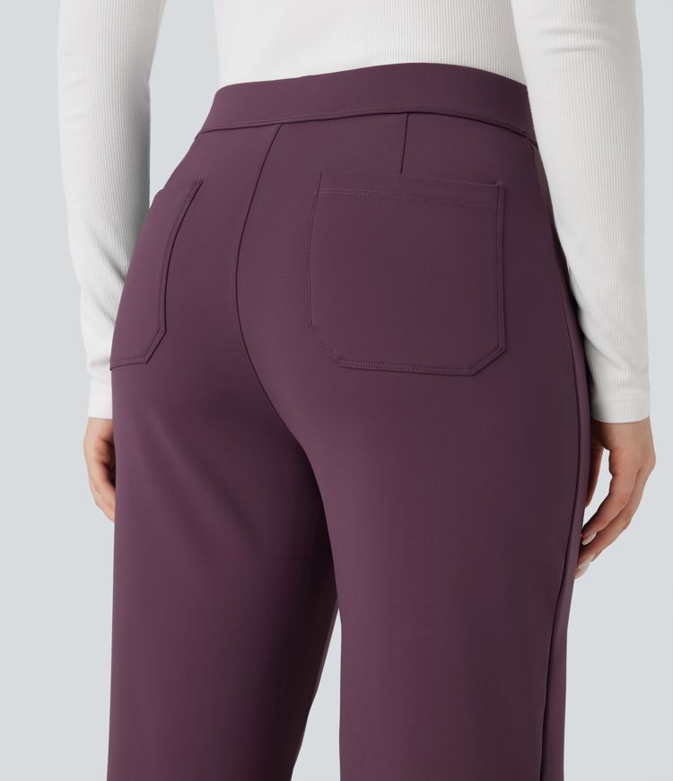 SoftlyZero™ Plush Thermal Mid Rise Split Hem Straight Leg Work Pants with Pockets