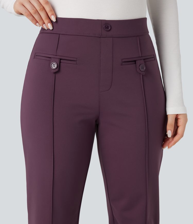 SoftlyZero™ Plush Thermal Mid Rise Split Hem Straight Leg Work Pants with Pockets