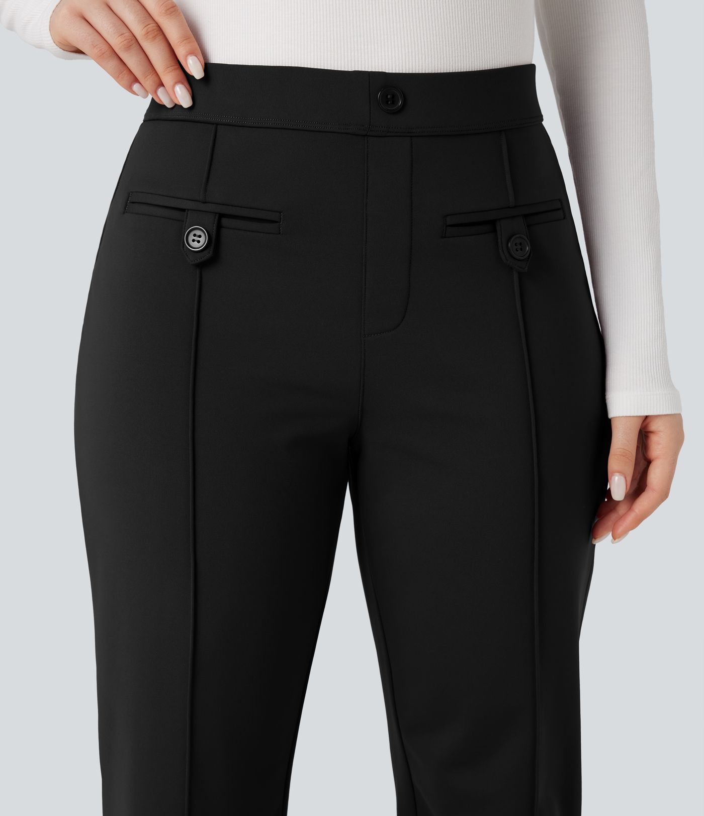 SoftlyZero™ Plush Thermal Mid Rise Split Hem Straight Leg Work Pants with Pockets SoftlyZero™ Plush Thermal Mid Rise Split Hem Straight Leg Work Pants with Pockets