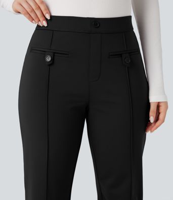 SoftlyZero™ Plush Thermal Mid Rise Split Hem Straight Leg Work Pants with Pockets SoftlyZero™ Plush Thermal Mid Rise Split Hem Straight Leg Work Pants with Pockets