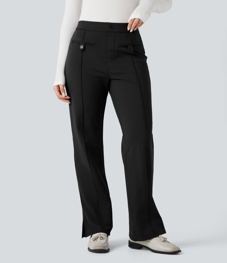 SoftlyZero™ Plush Thermal Mid Rise Split Hem Straight Leg Work Pants with Pockets SoftlyZero™ Plush Thermal Mid Rise Split Hem Straight Leg Work Pants with Pockets