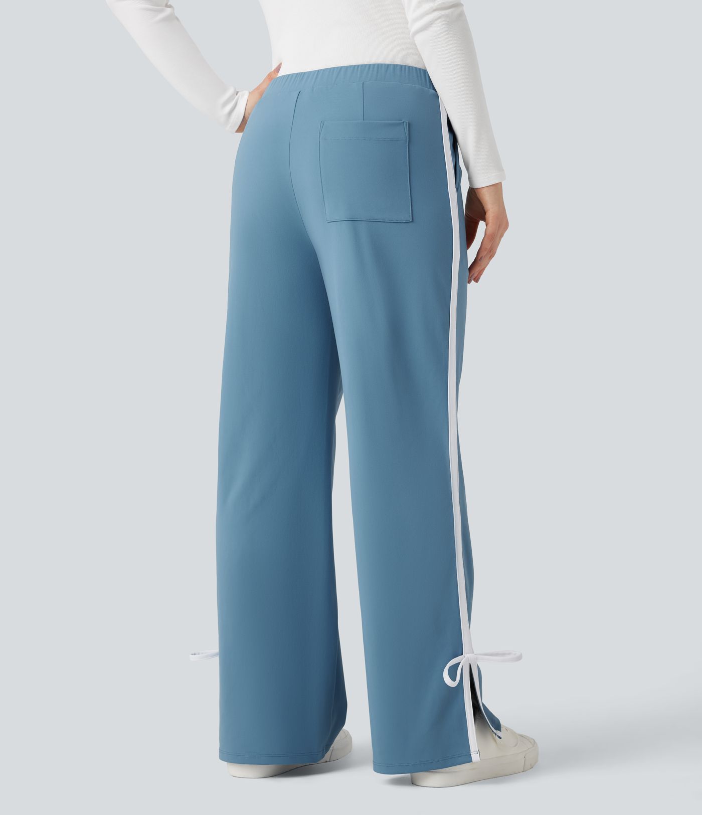 DayStretch Mid Rise Side Stripe Split Bow Casual Straight-leg Pants with Pockets