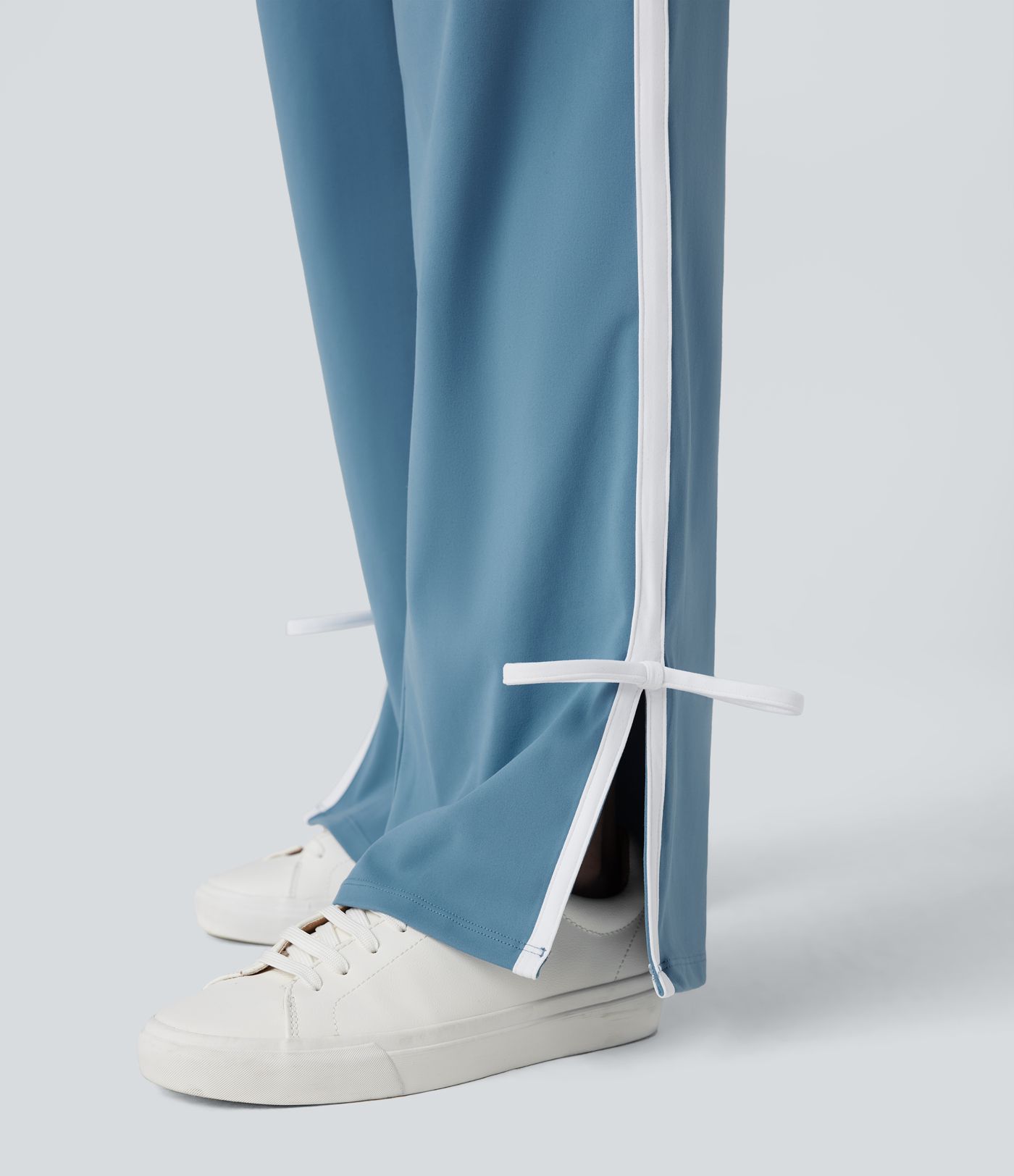 DayStretch Mid Rise Side Stripe Split Bow Casual Straight-leg Pants with Pockets