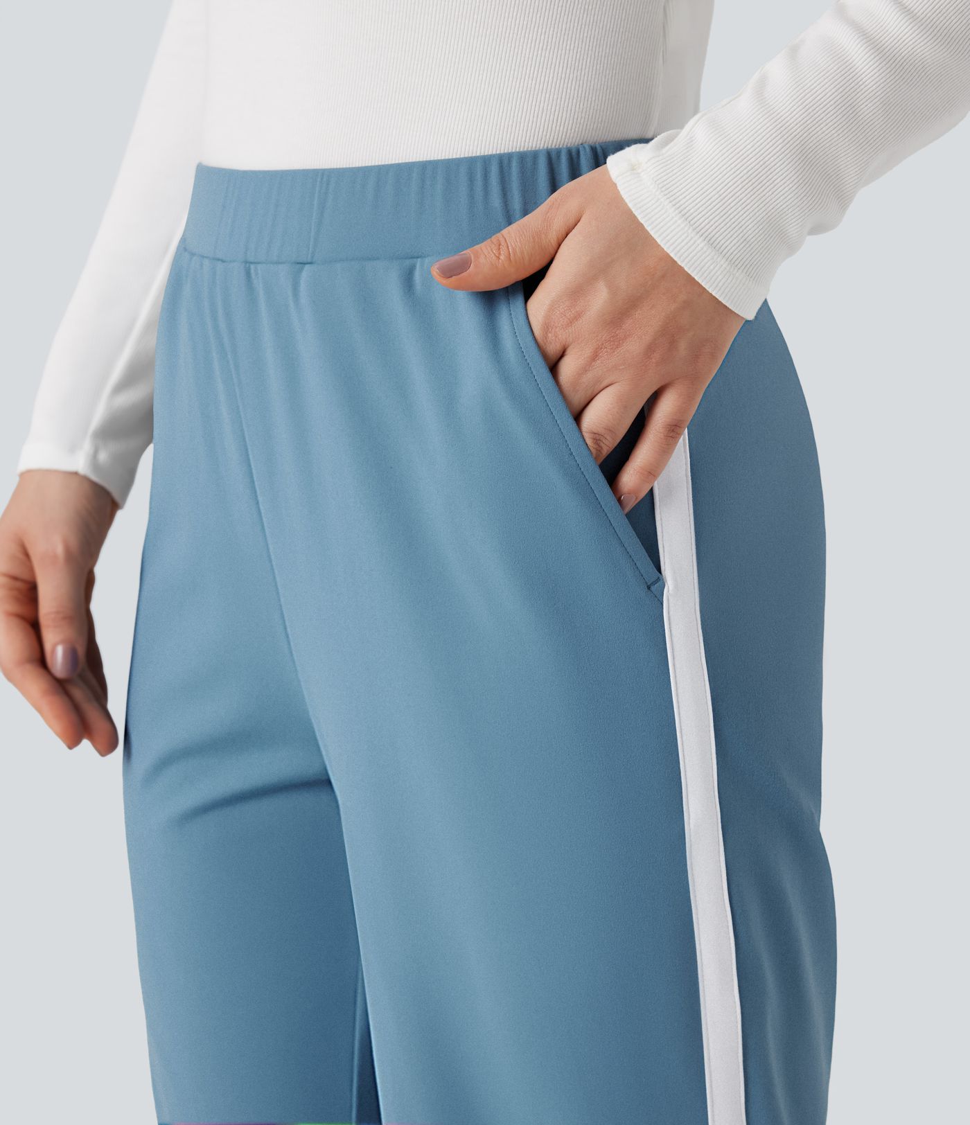 DayStretch Mid Rise Side Stripe Split Bow Casual Straight-leg Pants with Pockets