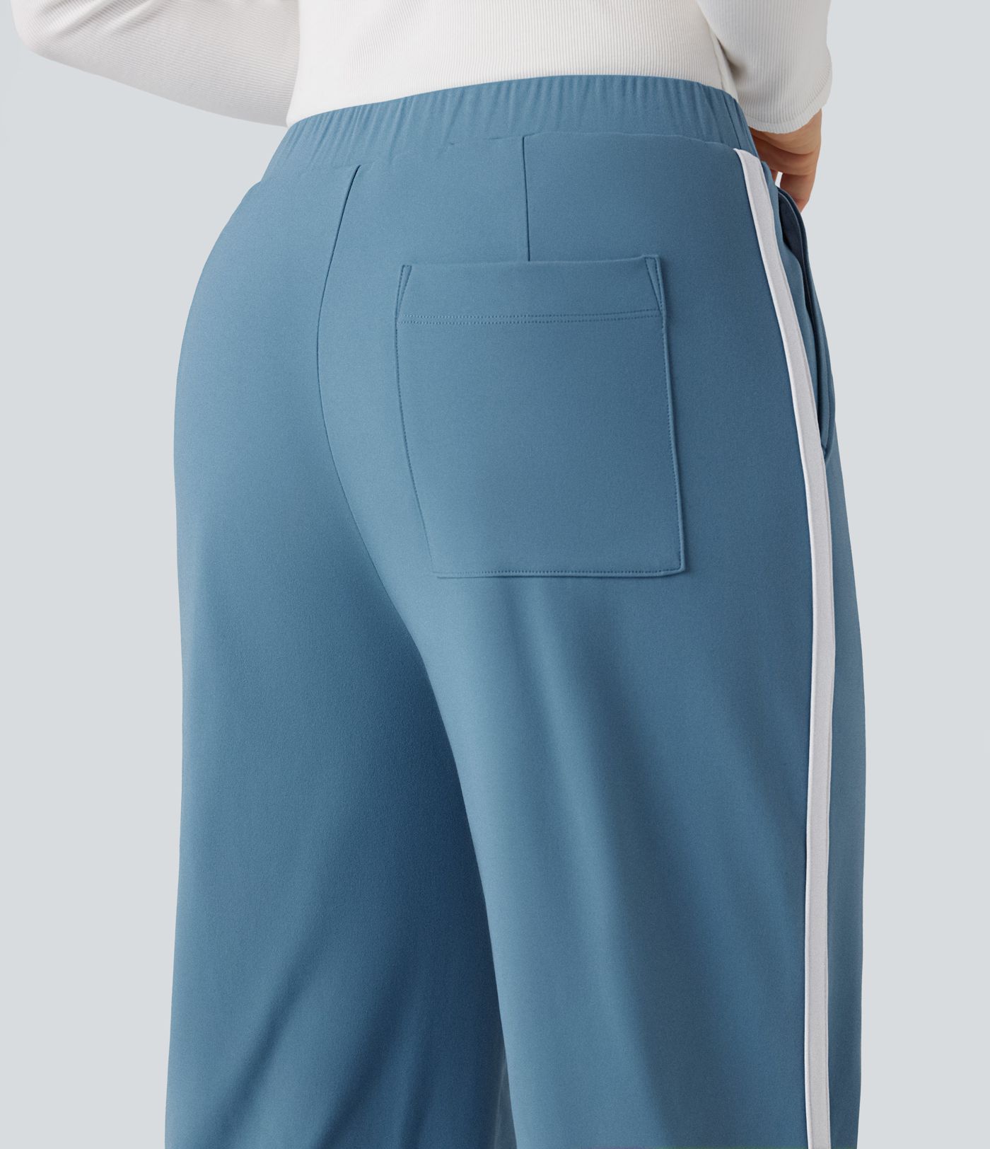 DayStretch Mid Rise Side Stripe Split Bow Casual Straight-leg Pants with Pockets