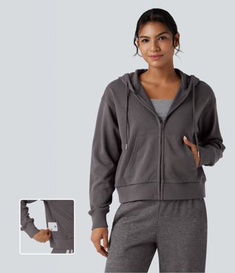 Hooded Zip Fly Relaxed Casual Cotton Sweatshirt with Pockets