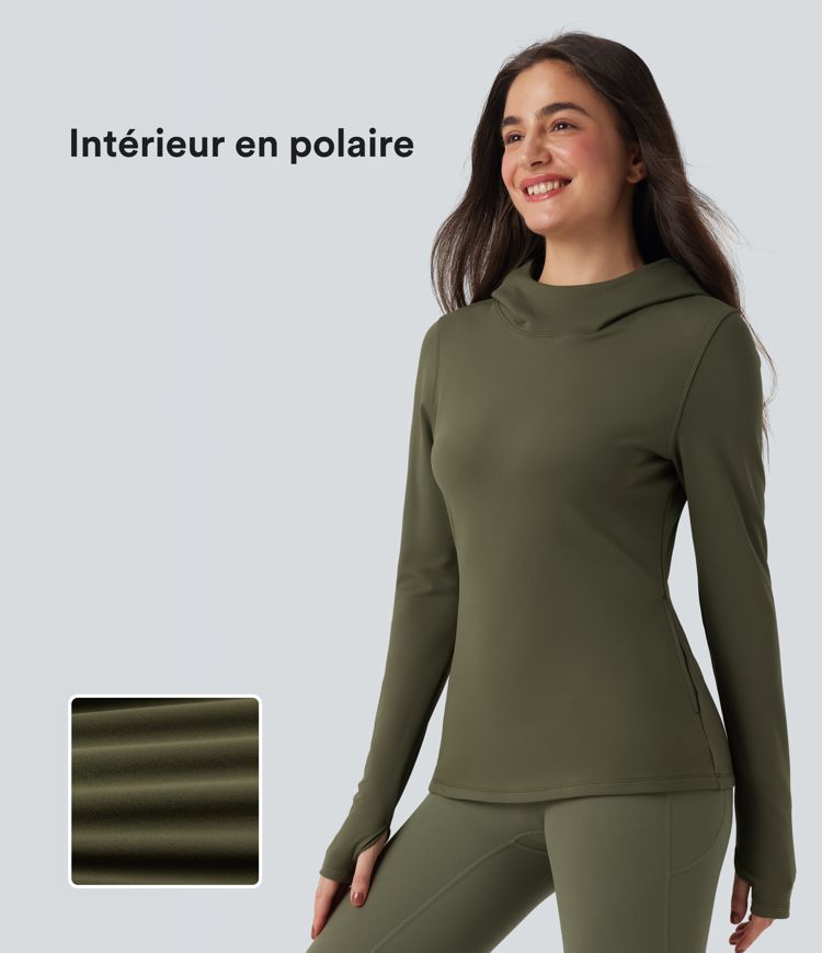 Sweat à capuche en molleton manches longues avec trous pouces et poches pour randonnée