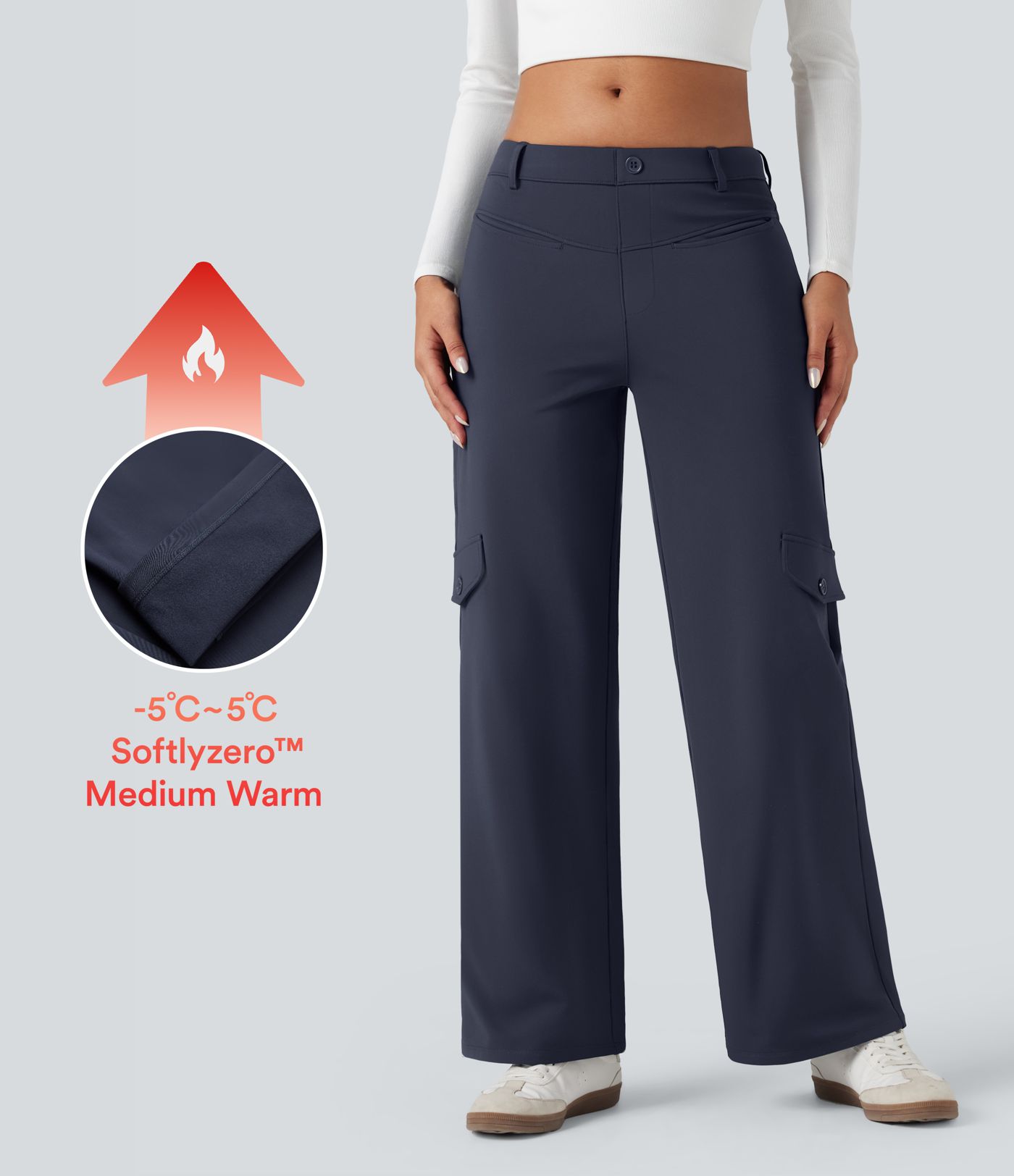 SoftlyZero™ Plush Thermal Mid Rise Work Straight-leg Pants with Pockets