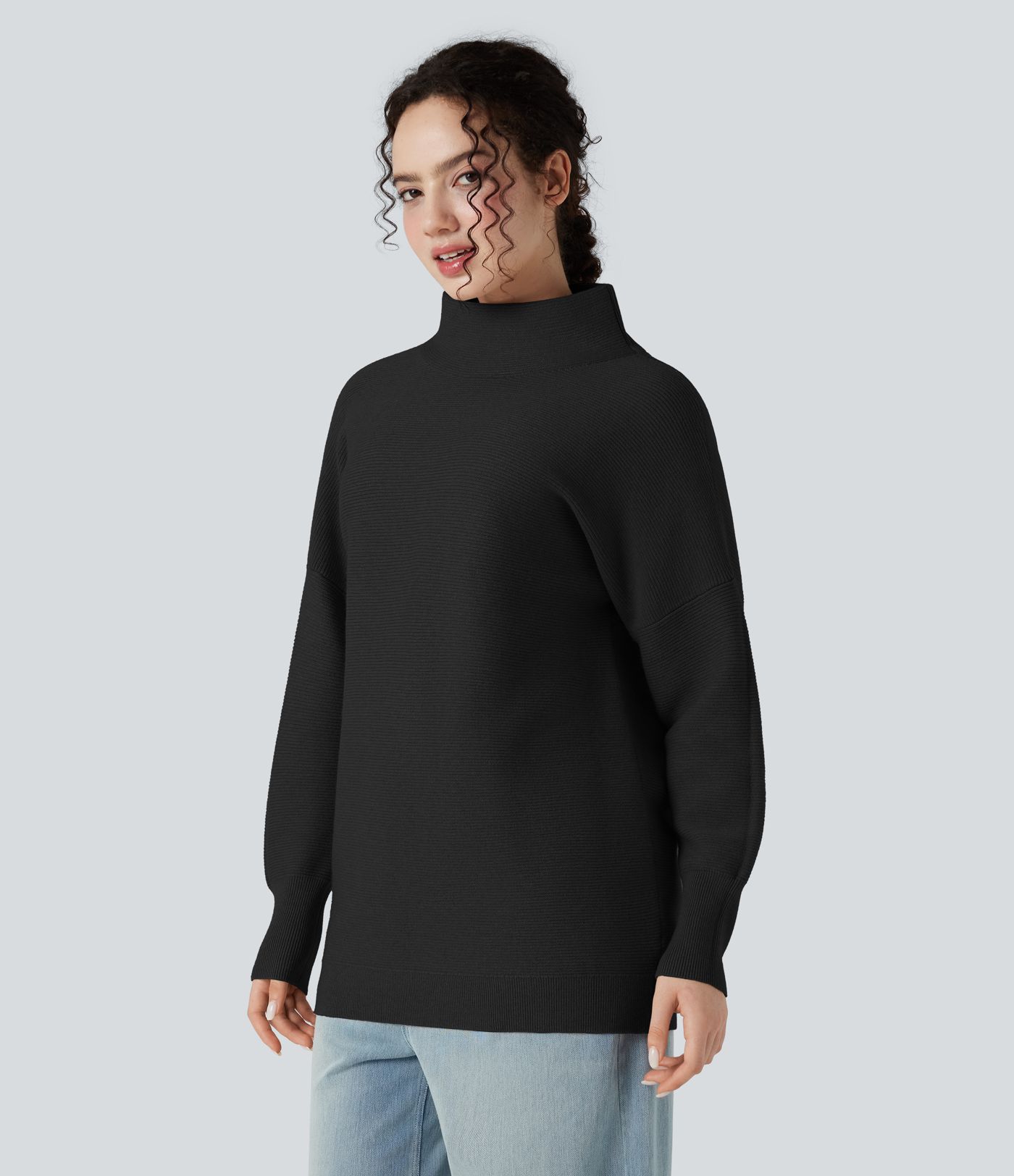 Mock-neck Long Sleeve Casual Sweater