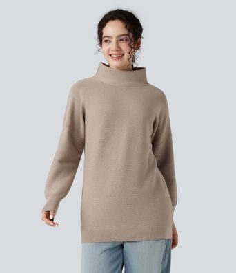 Lässiger Langarmpullover mit Stehkragen