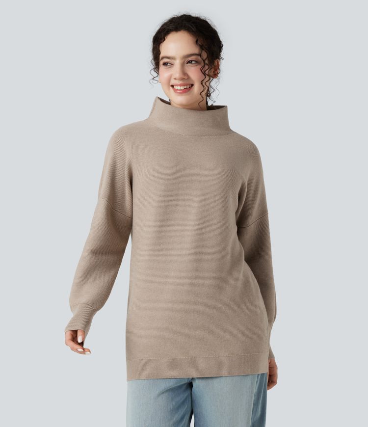 Lässiger Langarmpullover mit Stehkragen