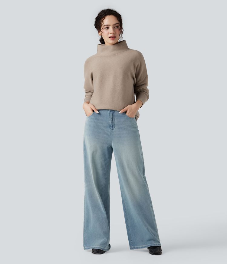 Lässiger Langarmpullover mit Stehkragen