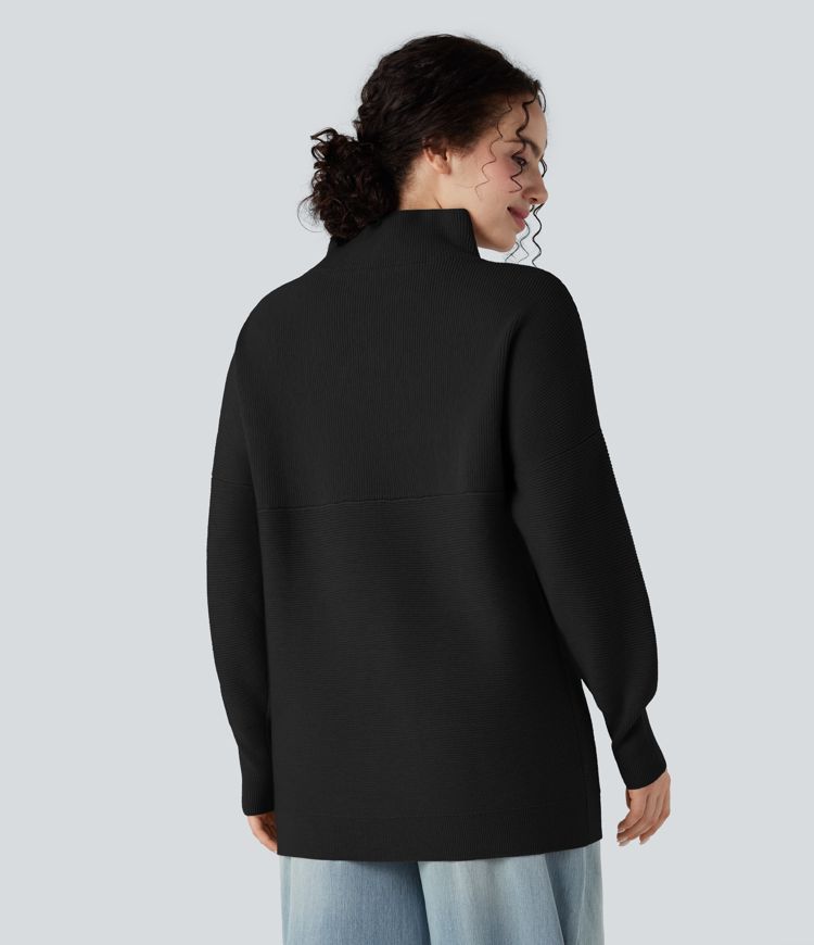 Mock-neck Long Sleeve Casual Sweater