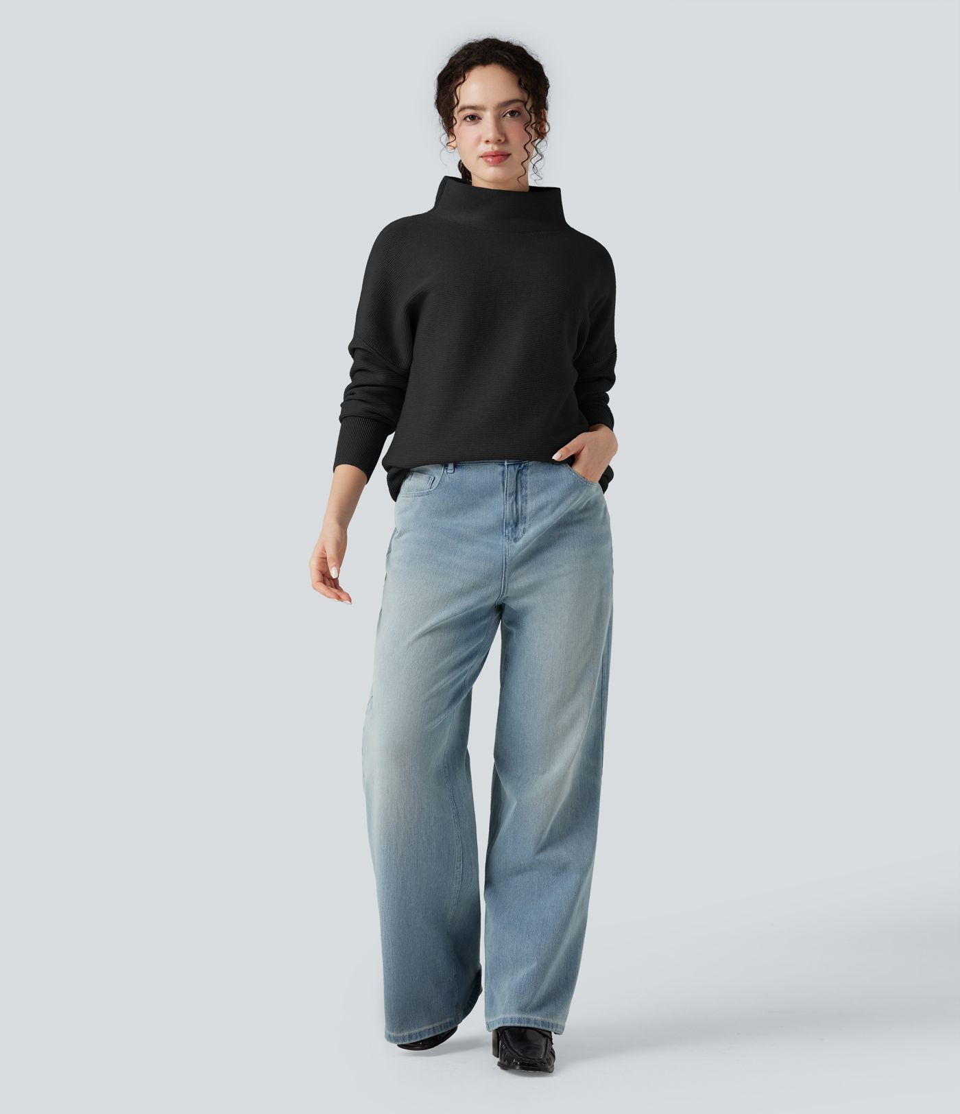 Mock-neck Long Sleeve Casual Sweater