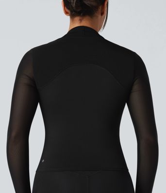 SoftlyZero™ Plush Contrast Mesh Thumb Holes 2-in-1 Yoga Sports Top