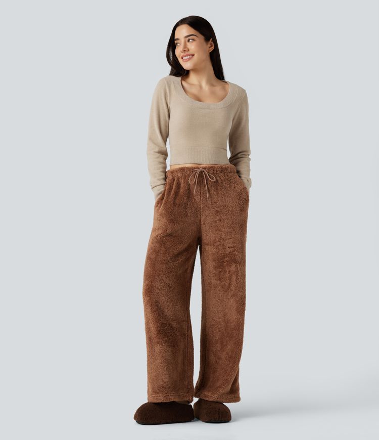 Kurz geschnittener Freizeitpullover mit U-Ausschnitt und langen Ärmeln