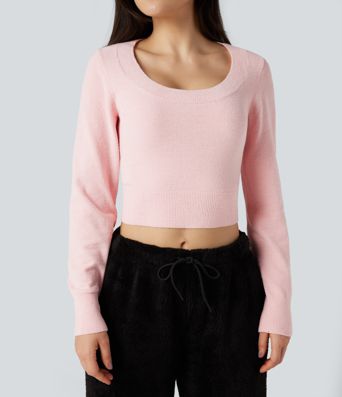 U-Neck Long Sleeve Cropped Casual Sweater