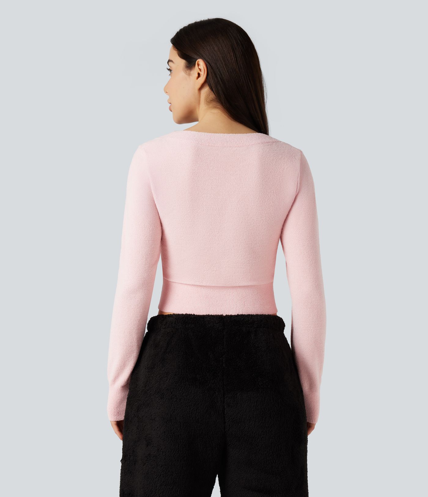 U-Neck Long Sleeve Cropped Casual Sweater