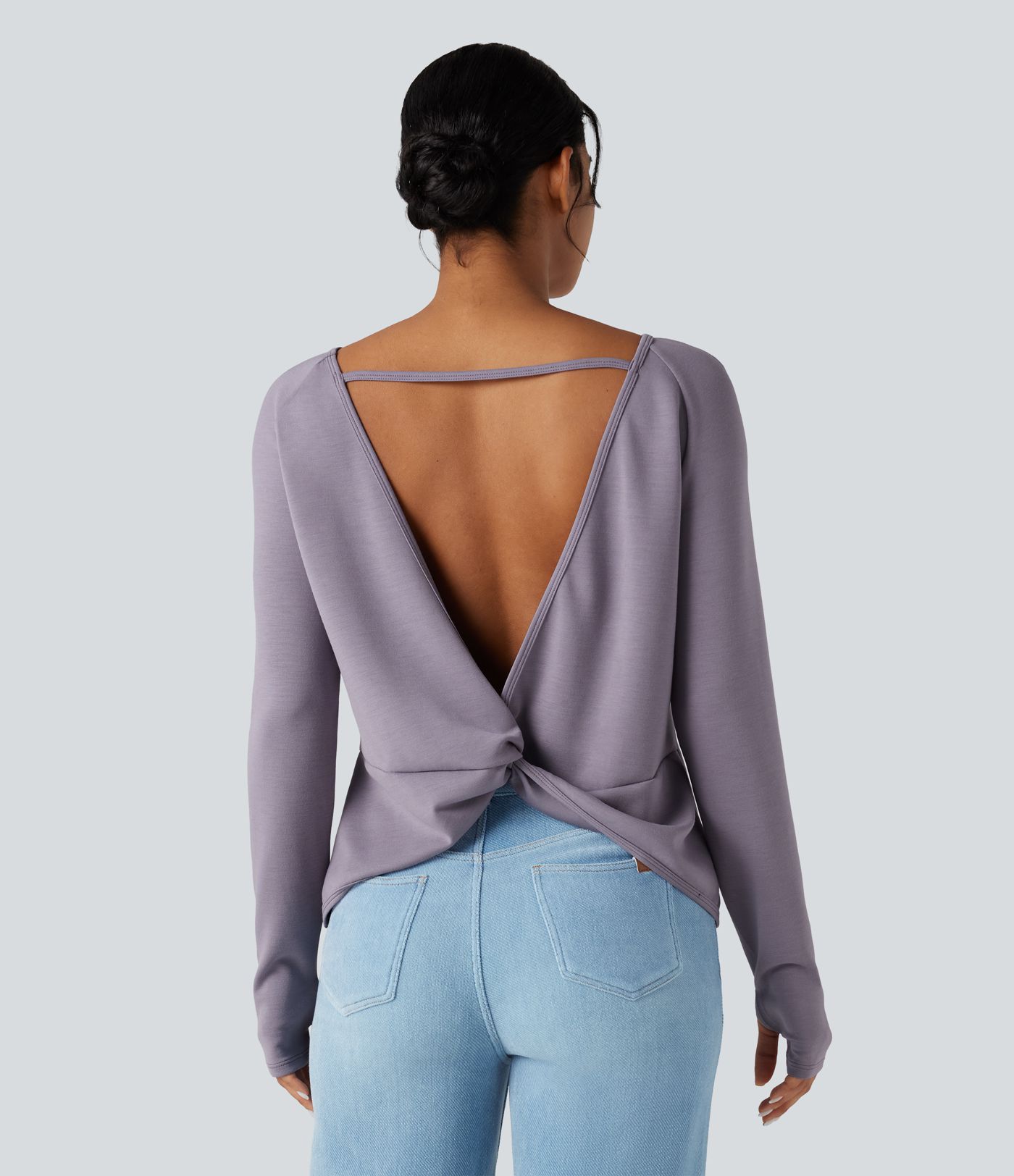 Sweat-shirt décontracté SpacerTek™ dos nu, manches longues avec trous pour les pouces, avec poches