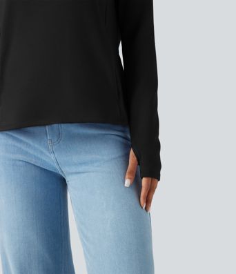 SpacerTek™ Backless Twisted Long Sleeve Thumb Holes Casual Sweatshirt with Pockets
