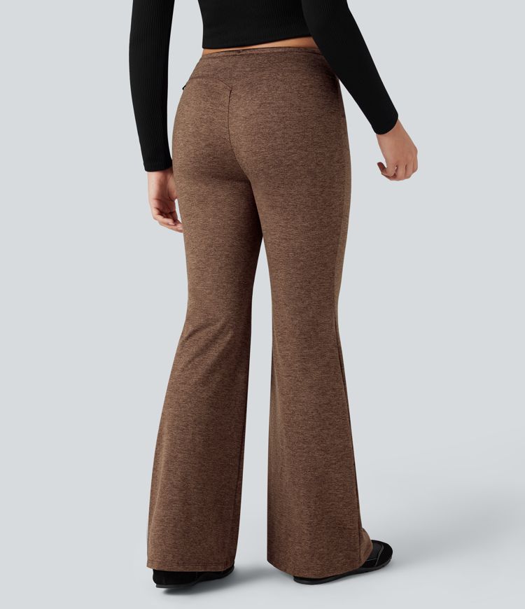 Mid Rise Drawstring Quick Dry Fleece Heathered Flare Lounging Pants-UPF40+