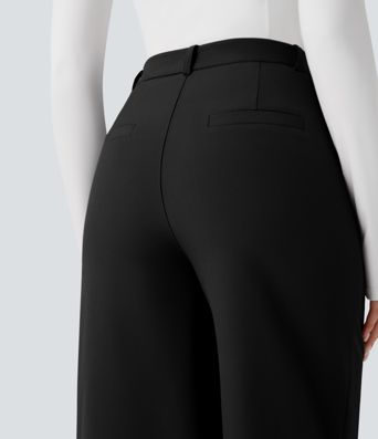 Durable Water Repellent Thermal High Waisted Hiking Wide Leg Pants with Pockets