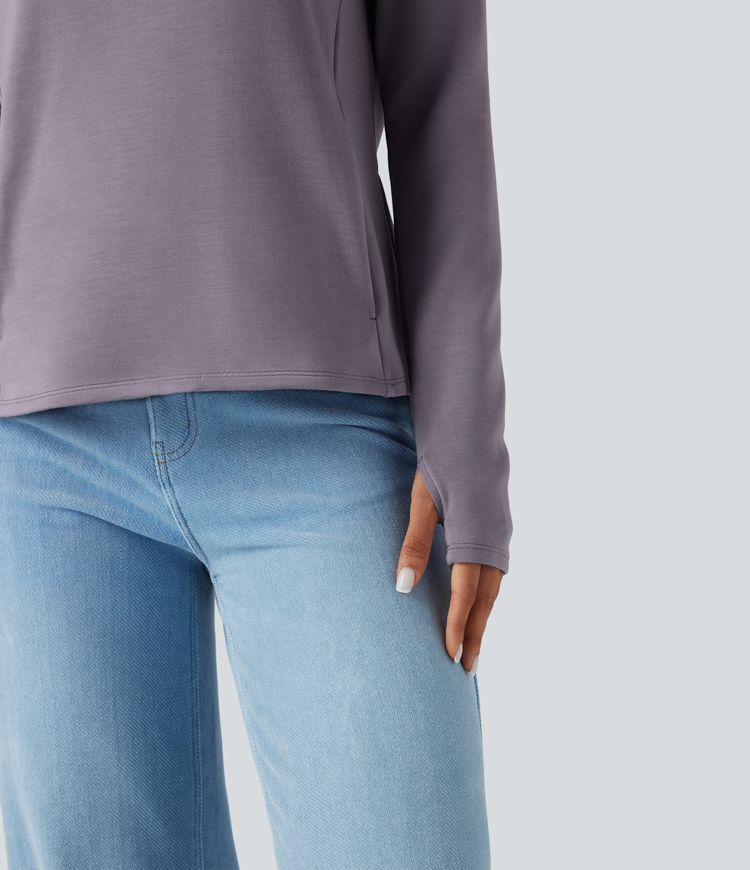 Sweat-shirt décontracté SpacerTek™ dos nu, manches longues avec trous pour les pouces, avec poches