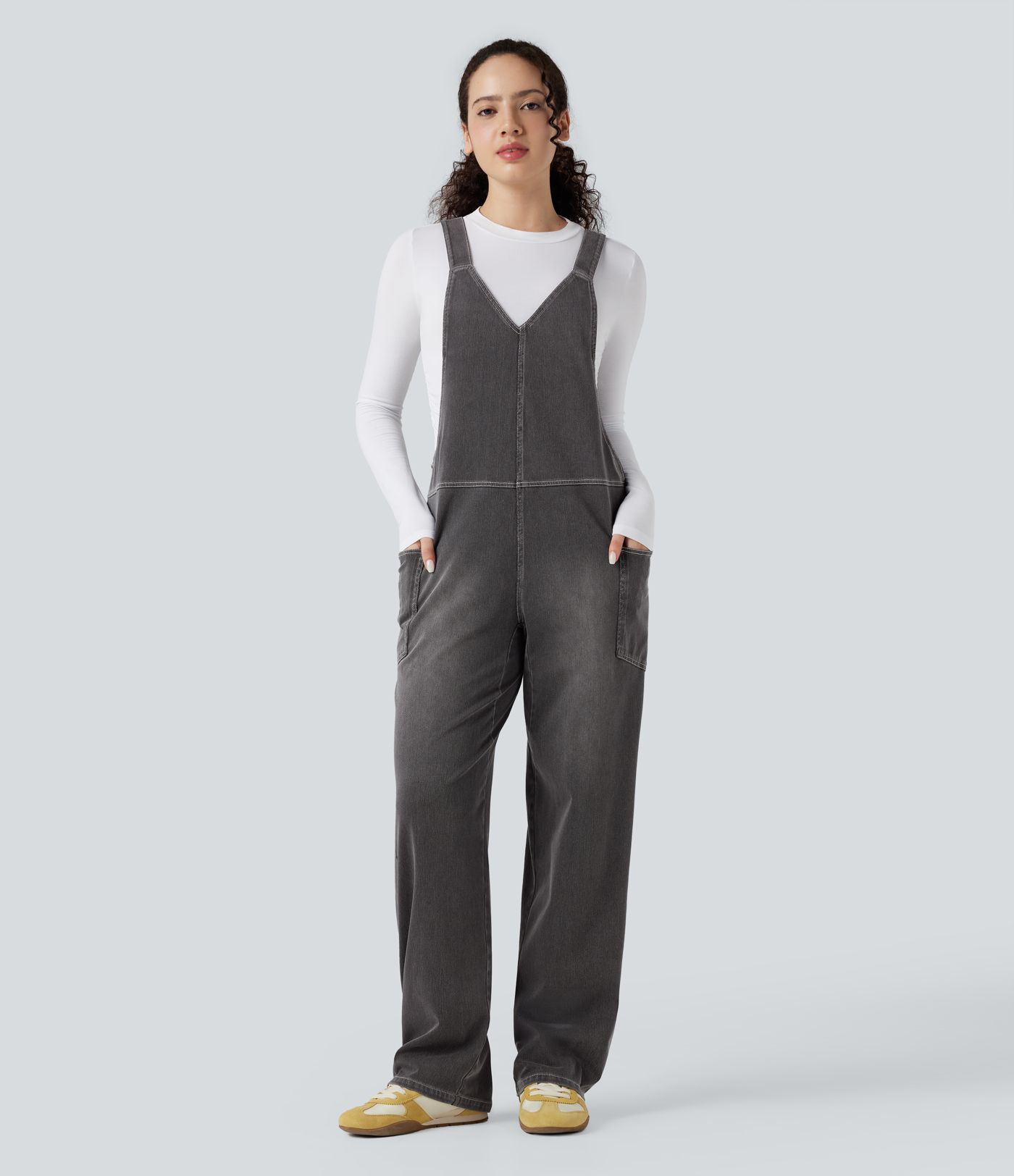 Halara Flex™ V Neck Pocket Washed Denim Casual Women Overalls