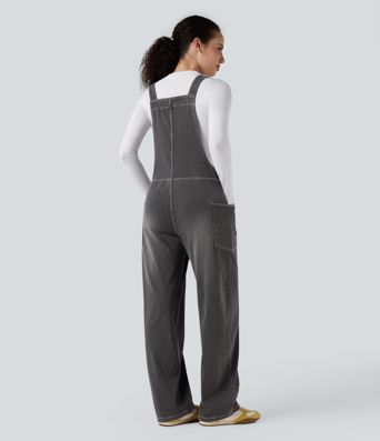 Halara Flex™ V Neck Pocket Washed Denim Casual Women Overalls