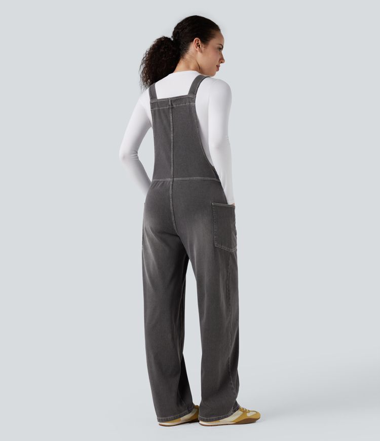 Halara Flex™ V Neck Pocket Washed Denim Casual Women Overalls
