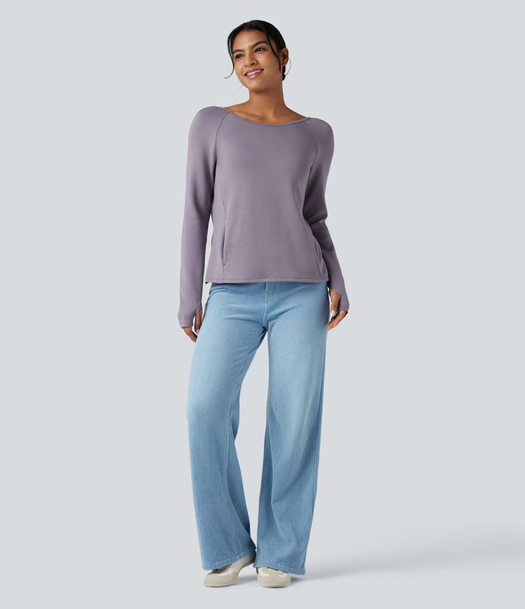 Sweat-shirt décontracté SpacerTek™ dos nu, manches longues avec trous pour les pouces, avec poches