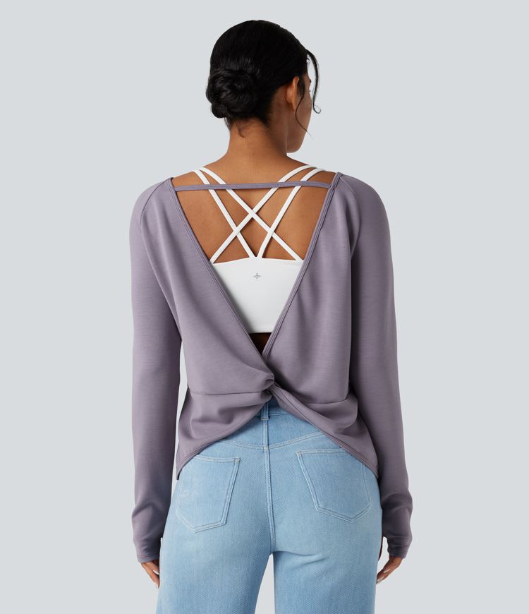 Sweat-shirt décontracté SpacerTek™ dos nu, manches longues avec trous pour les pouces, avec poches