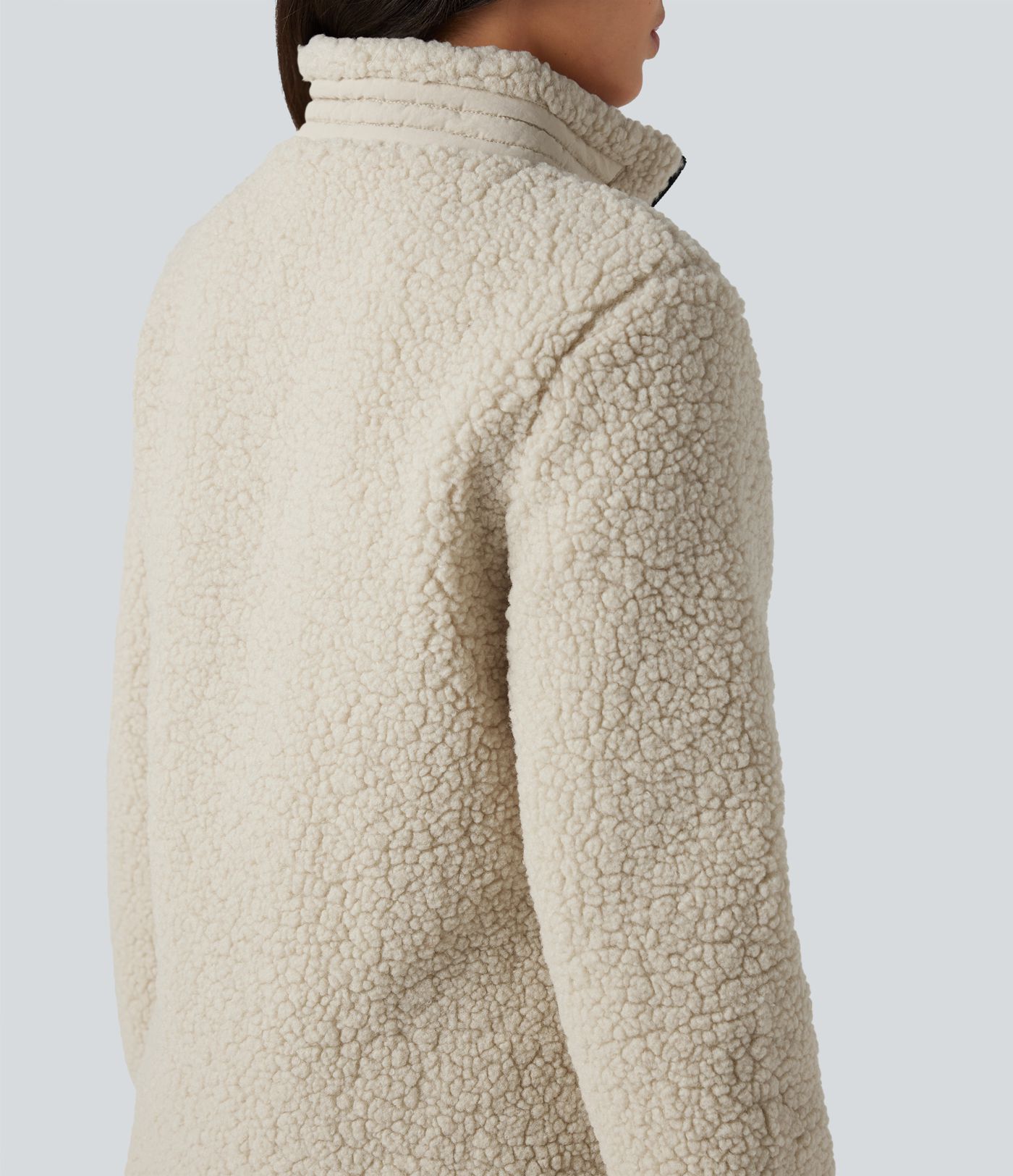 Stand Collar Zip Fly Relaxed Hiking Teddy Jacket with Pockets