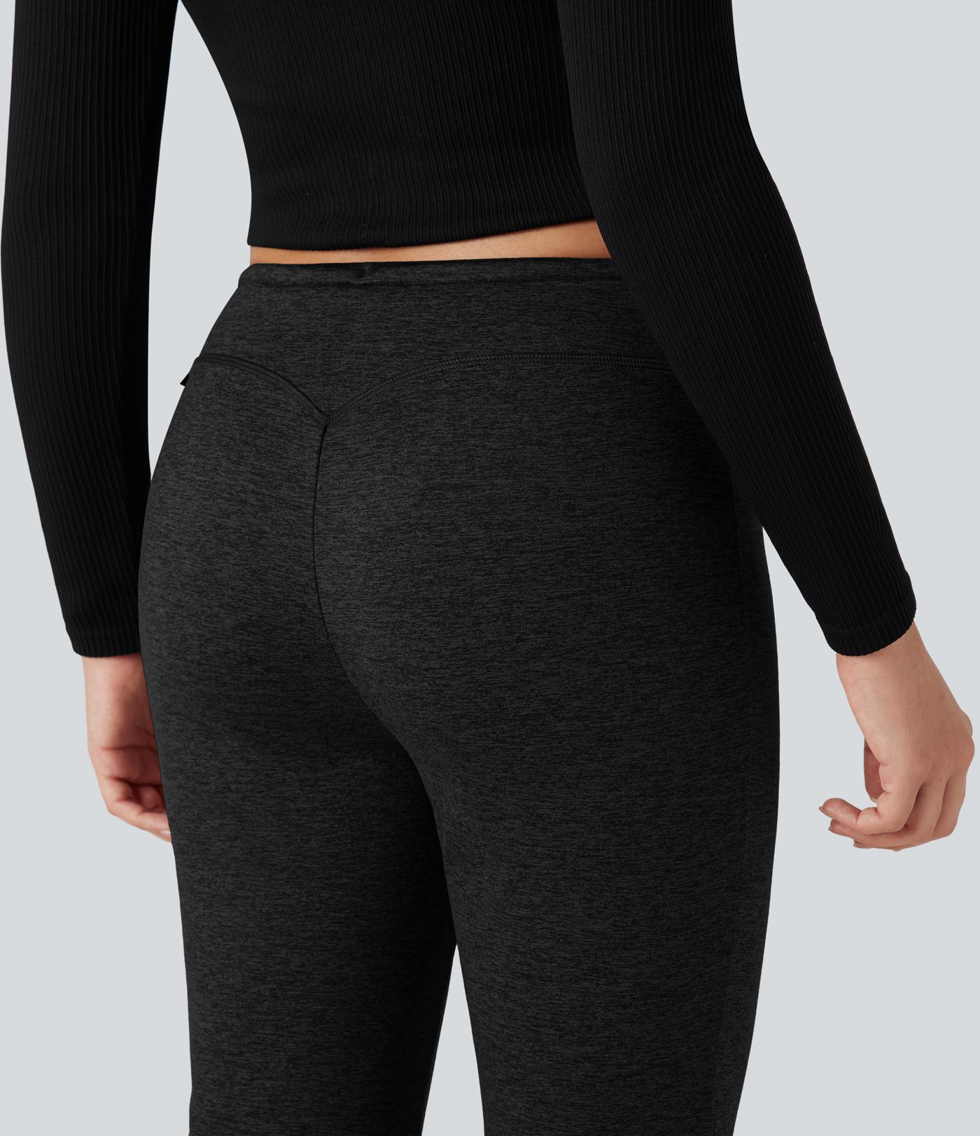 Mid Rise Drawstring Quick Dry Fleece Heathered Flare Lounging Pants-UPF40+