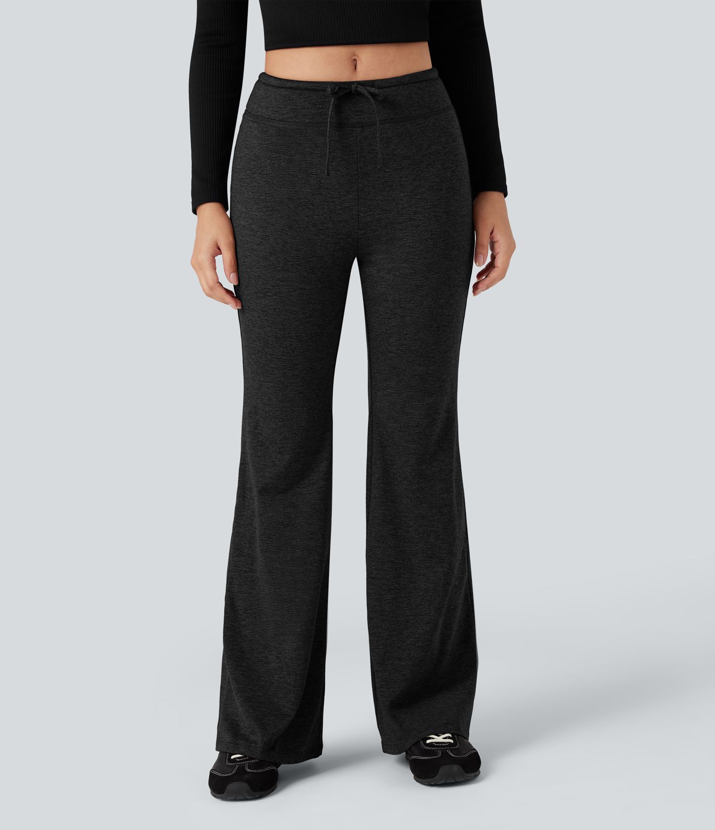 Mid Rise Drawstring Quick Dry Fleece Heathered Flare Lounging Pants-UPF40+