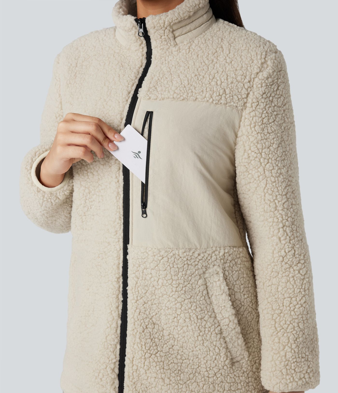 Stand Collar Zip Fly Relaxed Hiking Teddy Jacket with Pockets