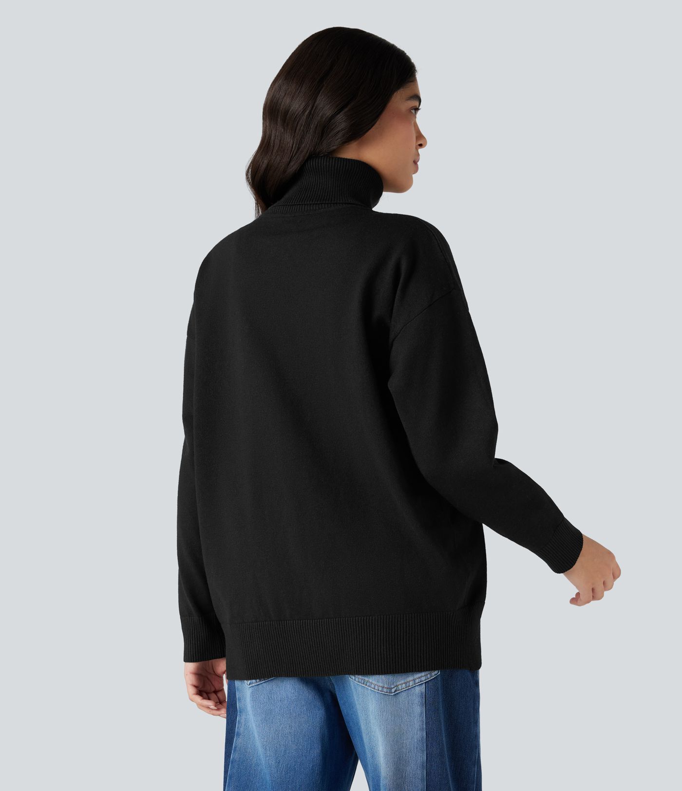 High Neck Long Sleeve Work Sweater-Front and Back Wearable