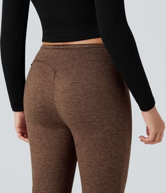 Mid Rise Drawstring Quick Dry Fleece Heathered Flare Lounging Pants-UPF40+