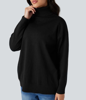 High Neck Long Sleeve Work Sweater-Front and Back Wearable
