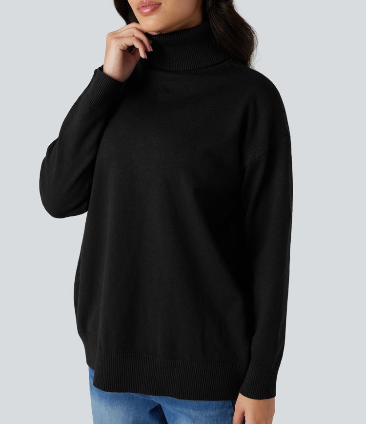 High Neck Long Sleeve Work Sweater-Front and Back Wearable