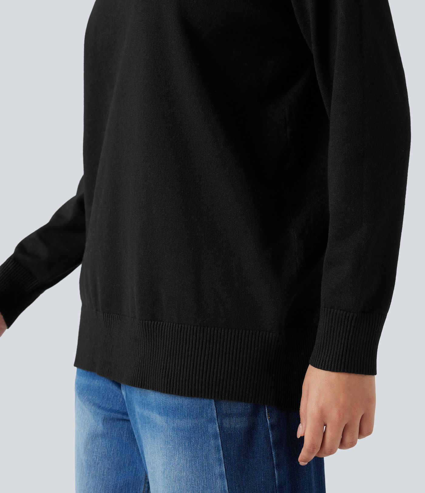 High Neck Long Sleeve Work Sweater-Front and Back Wearable