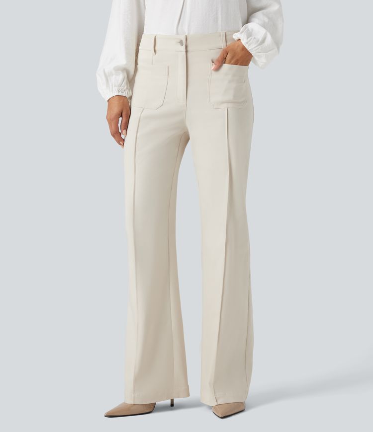 High Waisted Work Flare Pants with Pockets