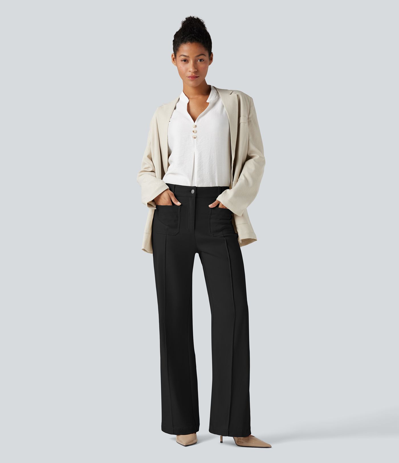 High Waisted Work Flare Pants with Pockets