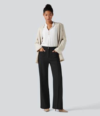 High Waisted Work Flare Pants with Pockets