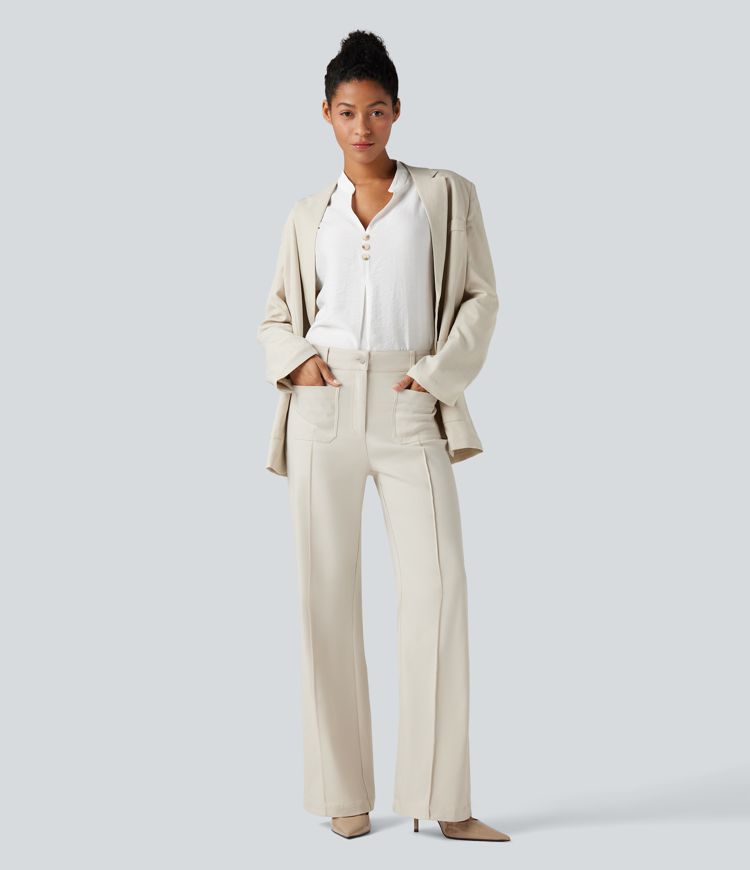 High Waisted Work Flare Pants with Pockets