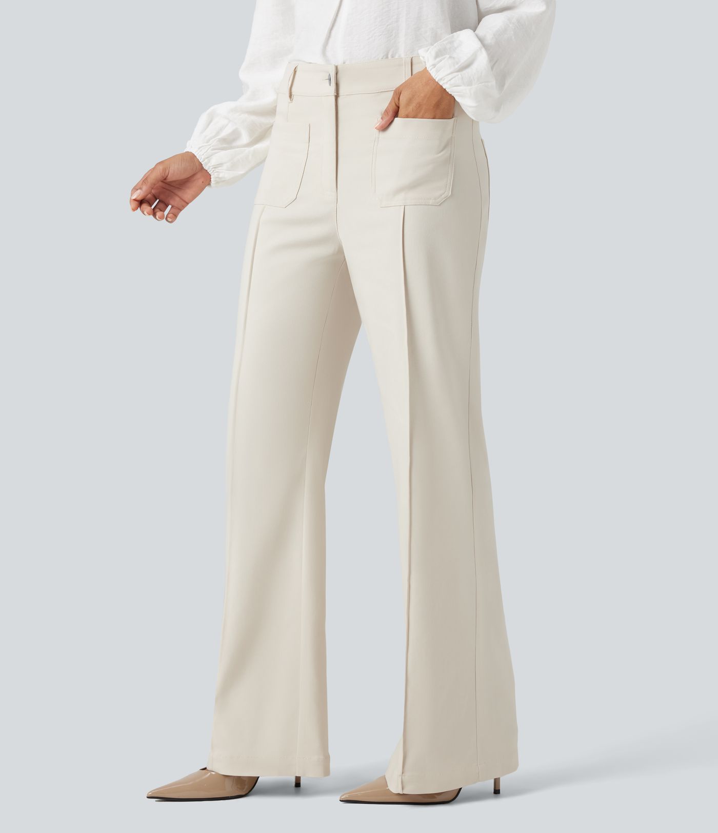 High Waisted Work Flare Trousers with Pockets