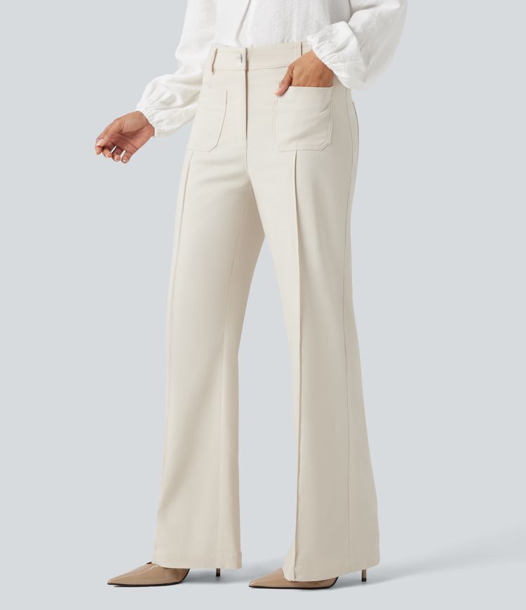 High Waisted Work Flare Pants with Pockets
