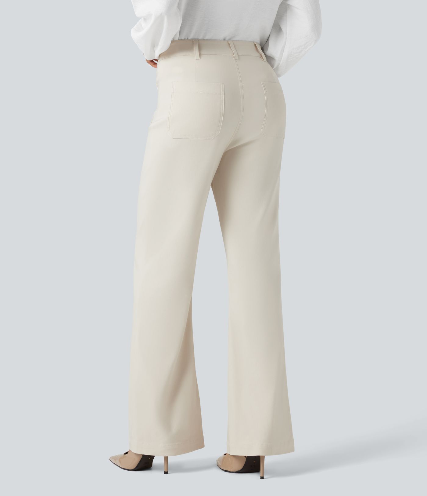 High Waisted Work Flare Trousers with Pockets