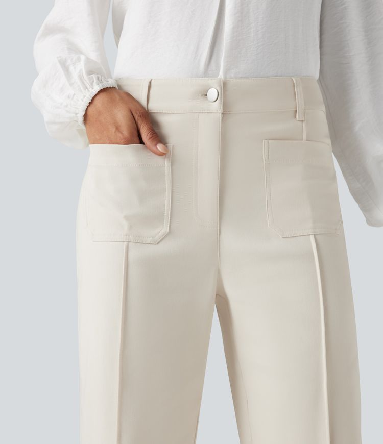 High Waisted Work Flare Pants with Pockets