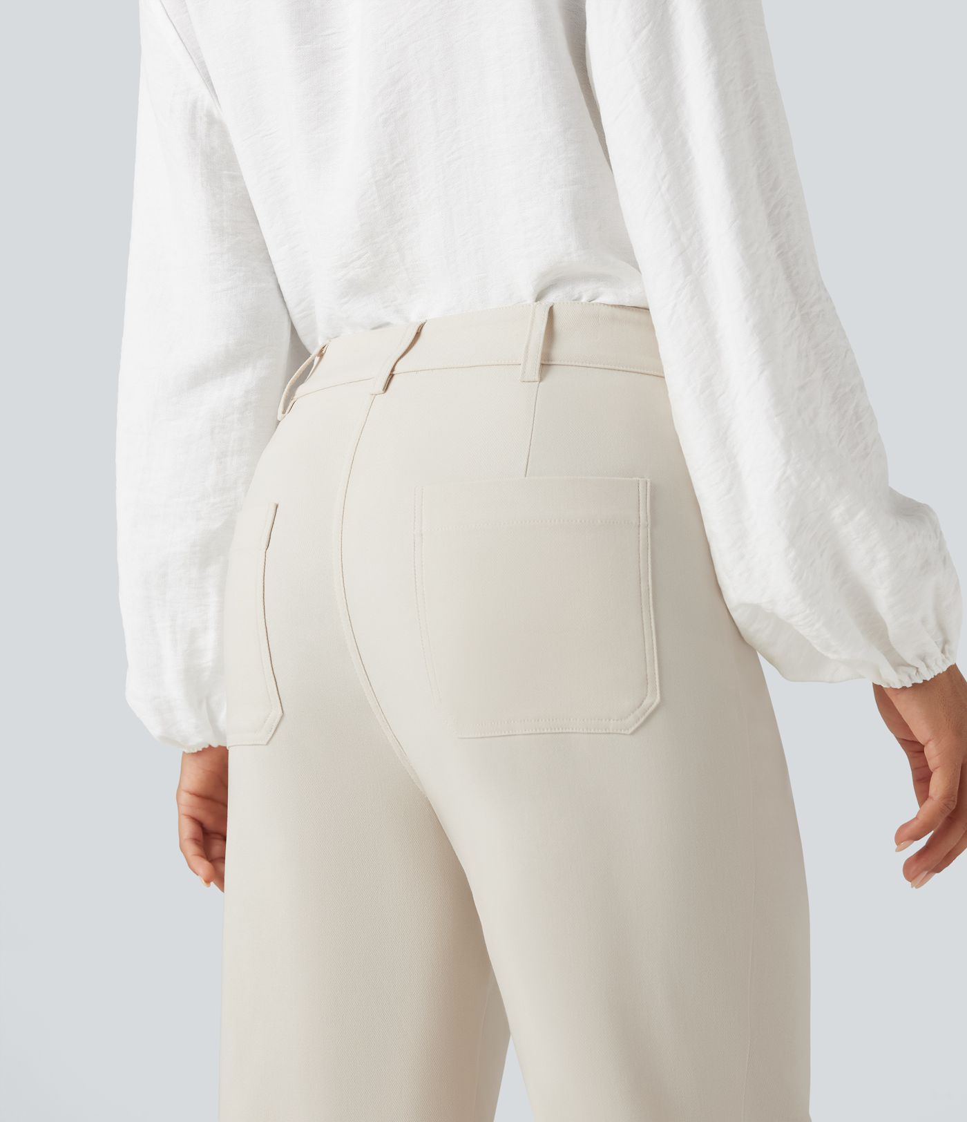 High Waisted Work Flare Trousers with Pockets